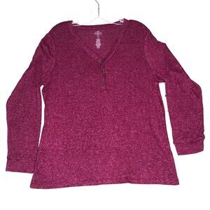St Johns Bay Petite Large Henley Knit Shirt Royal Magenta V-neck NWT